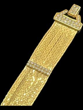 Nolan Miller diamond cut liquid gold crystal vintage wide statement bracelet QVC